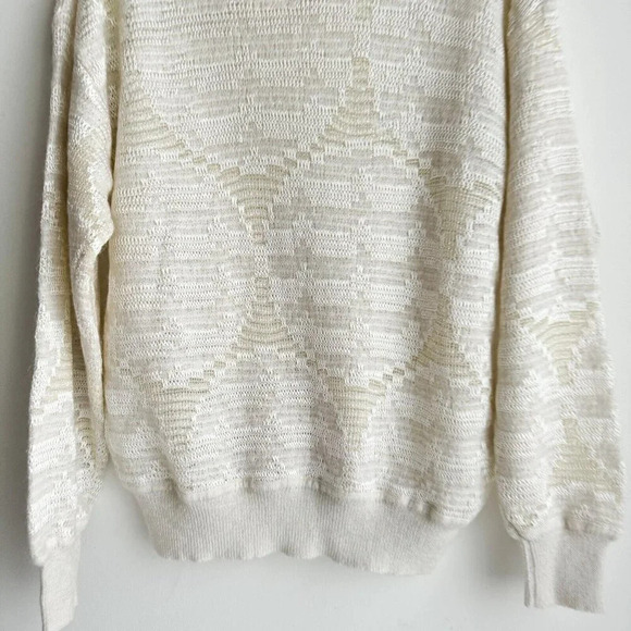 White Crew Neck Sweater with Ribbed Cuffs - Picture 6 of 8